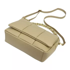    Dámska kožená crossbody kabelka Camilla PREMIUM 10.011 v béžovej farbe s retiazkovým uchom, 33 x 20 x 12 cm