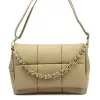 Dámska kožená crossbody kabelka Camilla PREMIUM 10.011 v béžovej farbe s retiazkovým uchom, 33 x 20 x 12 cm