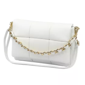    Dámska kožená crossbody kabelka Camilla PREMIUM 10.011 v bielej farbe s retiazkovým uchom, 33 x 20 x 12 cm