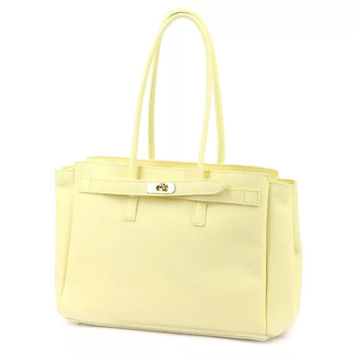  Dámska kožená kabelka cez rameno Camilla PREMIUM 10.004 pastelovo žltá 37 x 24 x 14 cm