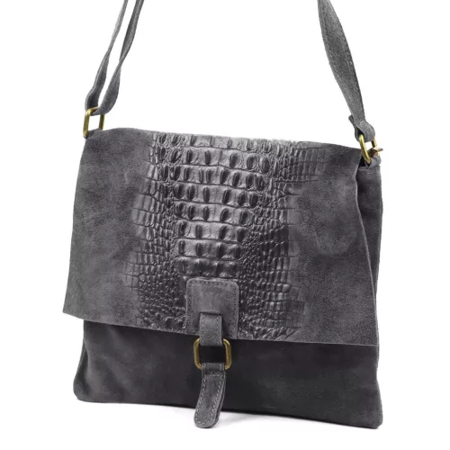 Luka 26-076 CROCO szürke női bőr kézitáska 31 x 26 x 5 cm
