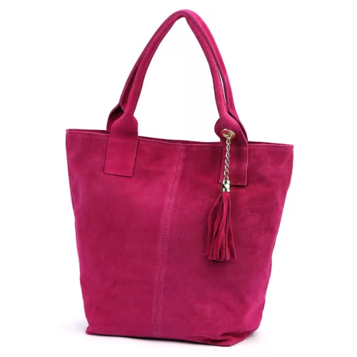  Dámska kabelka cez rameno Luka 26-026 magenta z semišovej kože, shopper 40 x 37 x 13 cm