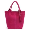  Dámska kabelka cez rameno Luka 26-026 magenta z semišovej kože, shopper 40 x 37 x 13 cm