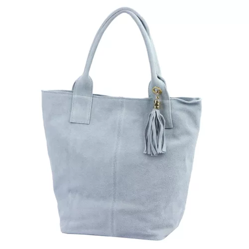  Dámska kožená kabelka cez rameno Luka 26-026 v svetlomodrej farbe, shopper, 40 x 37 x 13 cm