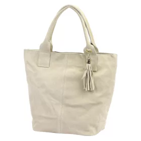    Dámska béžová kabelka cez rameno z semišovej kože Luka 26-026, shopper, 40 x 37 x 13 cm