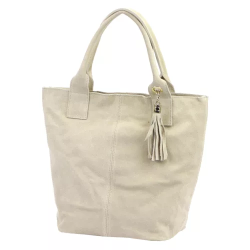  Dámska béžová kabelka cez rameno z semišovej kože Luka 26-026, shopper, 40 x 37 x 13 cm