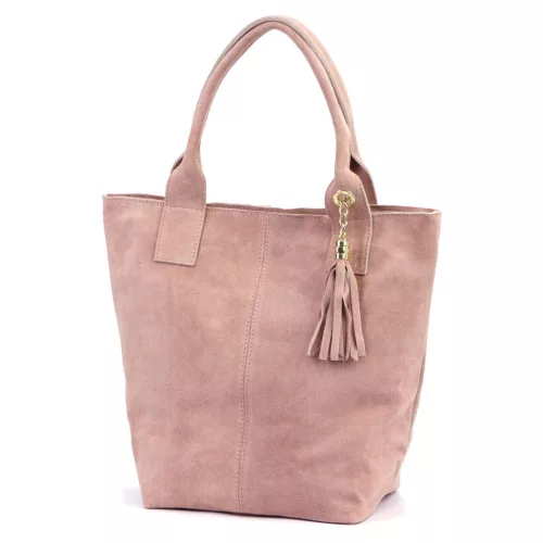  Dámska kabelka cez rameno Luka 26-026 púdrovej farby z semišovej kože, shopper 40 x 37 x 13 cm