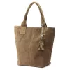  Dámska kabelka cez rameno Luka 26-026 tmavo béžovej farby z semišovej kože, shopper 40 x 37 x 13 cm