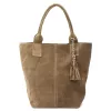  Dámska kabelka cez rameno Luka 26-026 tmavo béžovej farby z semišovej kože, shopper 40 x 37 x 13 cm