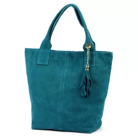    Dámska tyrkysovo modrá semišová kožená kabelka cez rameno Luka 26-026, shopper, 40 x 35 x 18 cm