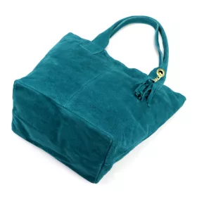    Dámska tyrkysovo modrá semišová kožená kabelka cez rameno Luka 26-026, shopper, 40 x 35 x 18 cm