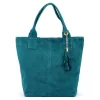  Dámska tyrkysovo modrá semišová kožená kabelka cez rameno Luka 26-026, shopper, 40 x 35 x 18 cm
