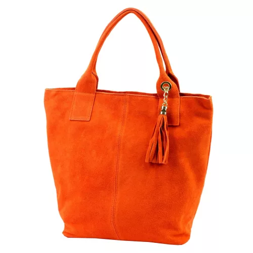  Dámska oranžová kabelka cez rameno z semišovej kože Luka 26-026, shopper, 40 x 35 x 18 cm