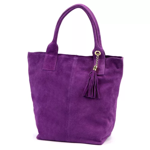  Dámska fialová kabelka cez rameno z semišovej kože Luka 26-026, shopper, 40 x 35 x 18 cm