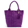  Dámska fialová kabelka cez rameno z semišovej kože Luka 26-026, shopper, 40 x 35 x 18 cm