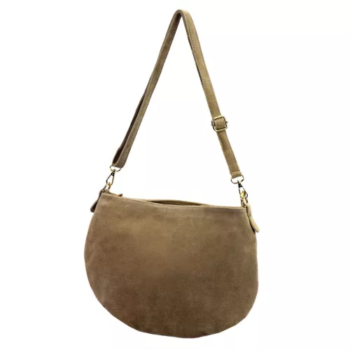  Dámska taupe kabelka cez rameno Luka 26-098 z semišovej kože, bočná taška 37 x 26 x 5 cm