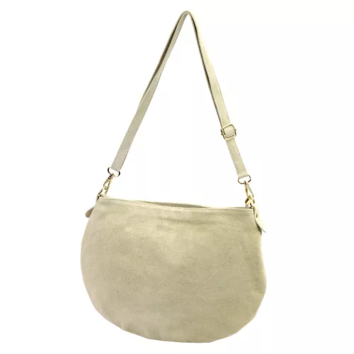  Dámska béžová kabelka cez rameno, crossbody kabelka z semišovej kože Luka 26-098, rozmery 37 x 26 x 5 cm