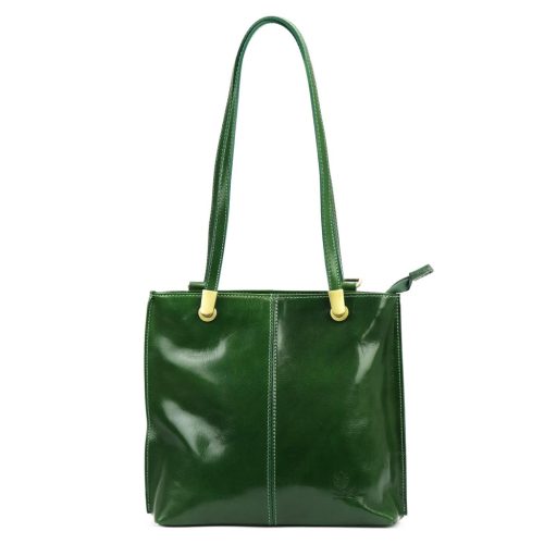 Florence 35 smaragzöld női bőr válltáska, hátizsákká alakítható 32 x 28 x 9 cm