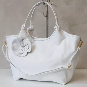   Luka 26-031 DOLLARO + FLOWER fehér női bőr kézitáska 42 x 26 x 13 cm