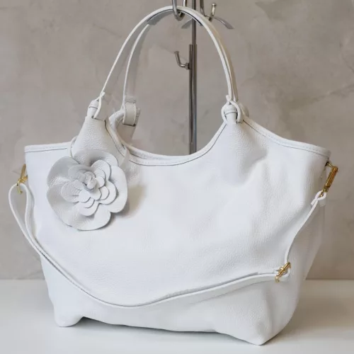 Luka 26-031 DOLLARO + FLOWER fehér női bőr kézitáska 42 x 26 x 13 cm