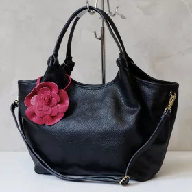   Luka 26-031 DOLLARO + FLOWER fekete női bőr kézitáska 42 x 26 x 13 cm