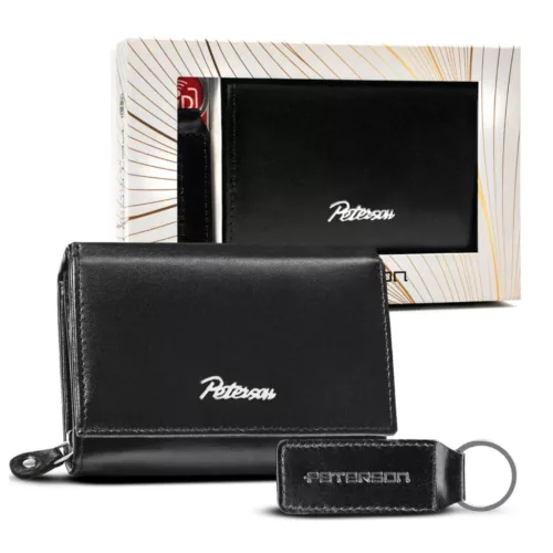  Dámska kožená peňaženka Peterson PTN SET-D-02-KCS čierna 12,5 x 8,5 x 3,5 cm