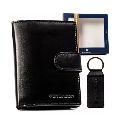  Pánska kožená peňaženka Peterson PTN SET-M-1542L-KCS čierna 13 x 9 x 3,3 cm