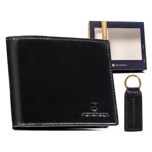  Pánska kožená peňaženka Peterson PTN SET-M-N994-GVT čierna 12,5 x 9,5 x 2 cm