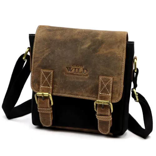  Pánska kabelka Wild AW-S22-MHC z čiernej látky a kože 22 x 22 x 7 cm