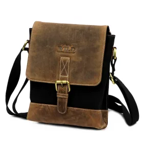    Pánska kabelka Wild AW-MN9-MHC, čierno-hnedá, z kože a látky, 25 x 21 x 7 cm