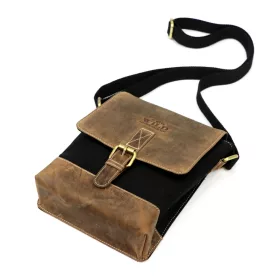    Pánska kabelka Wild AW-MN9-MHC, čierno-hnedá, z kože a látky, 25 x 21 x 7 cm