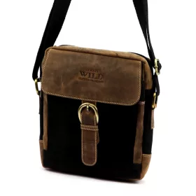    Pánska kabelka Wild AW-S02-MHC z čierno-hnedej látky a kože 22 x 21 x 7 cm