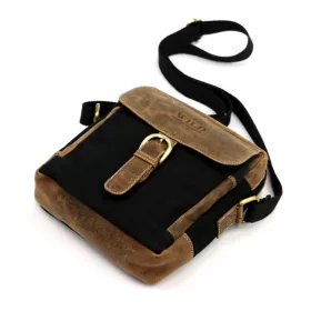    Pánska kabelka Wild AW-S02-MHC z čierno-hnedej látky a kože 22 x 21 x 7 cm