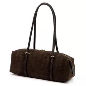    Dámska semišová kožená kabelka Luka 26-129 CROCO hnedá 39 x 15 x 15 cm