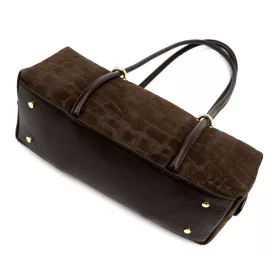    Dámska semišová kožená kabelka Luka 26-129 CROCO hnedá 39 x 15 x 15 cm