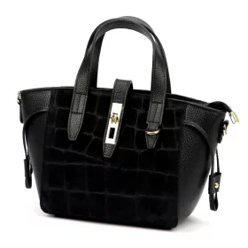   Luka 24-092 CROCO fekete női bőr kézitáska, vállpánttal 31 x 20 x 12 cm