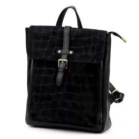   Luka 26-150 CROCO fekete női marhabőr hátizsák 29 x 32 x 12 cm