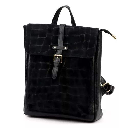 Luka 26-150 CROCO fekete női marhabőr hátizsák 29 x 32 x 12 cm
