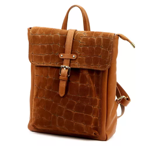 Luka 26-150 CROCO barna női marhabőr hátizsák 29 x 32 x 12 cm