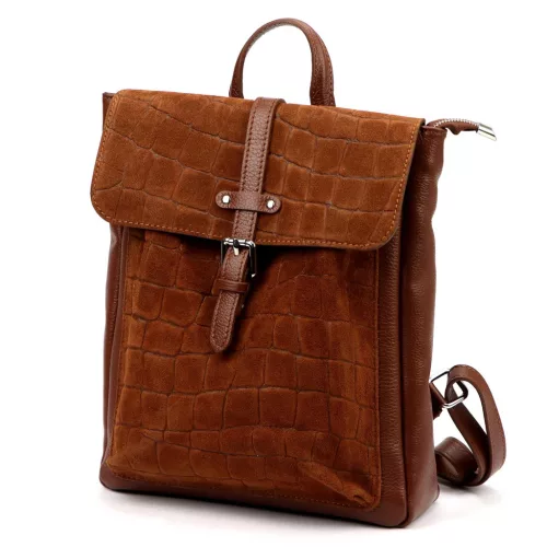 Luka 26-150 CROCO barna női marhabőr hátizsák 29 x 32 x 12 cm