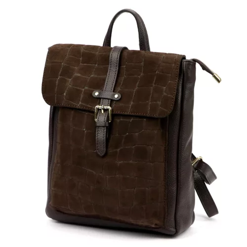 Luka 26-150 CROCO barna női marhabőr hátizsák 29 x 32 x 12 cm