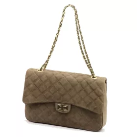   Camilla PREMIUM 10.017 MAXI taupe női velúr bőr kézitáska, válltáska 34 x 23 x 13 cm