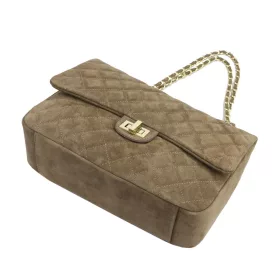   Camilla PREMIUM 10.017 MAXI taupe női velúr bőr kézitáska, válltáska 34 x 23 x 13 cm
