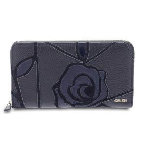    Exkluzívna, tmavomodrá, ručne šitá lakovaná ružová kožená peňaženka Giudi pre ženy