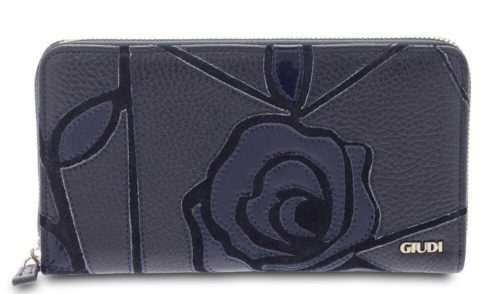  Exkluzívna, tmavomodrá, ručne šitá lakovaná ružová kožená peňaženka Giudi pre ženy