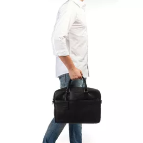    Burkely starožitná Avery čierna kožená taška na notebook bočná taška 15,6"