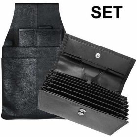    Výber unisex čiernej koženej aktovky, peňaženky a držiaka