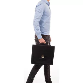    Burkely Scott Vintage čierna kožená bočná taška, aktovka, 2 priehradky