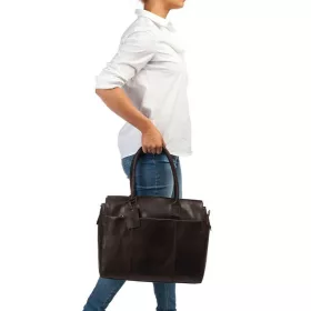    Burkely Vintage Doris tmavohnedá kožená taška na notebook, bočná taška 15,6''