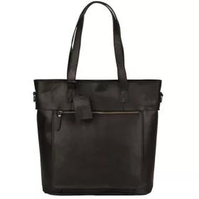    Burkely Vintage Jade čierna dámska kožená taška cez rameno, shopper, taška na notebook 14"